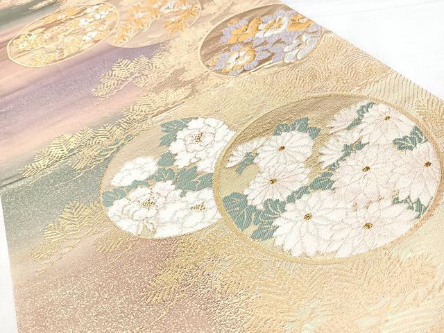 平和屋着物◎六通柄袋帯　彩美二重箔　草花丸文　金糸　正絹　逸品　BAAY5239qw
