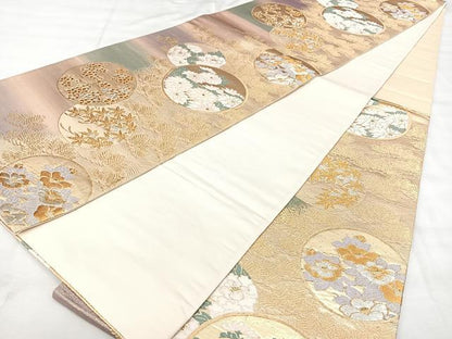 平和屋着物◎六通柄袋帯　彩美二重箔　草花丸文　金糸　正絹　逸品　BAAY5239qw