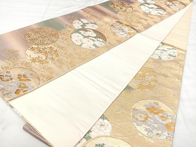 平和屋着物◎六通柄袋帯　彩美二重箔　草花丸文　金糸　正絹　逸品　BAAY5239qw