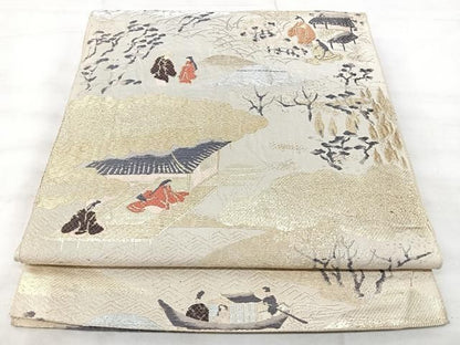 平和屋着物◎六通柄　本袋帯　人物風景文　金銀糸　正絹　逸品　BAAY5241qw