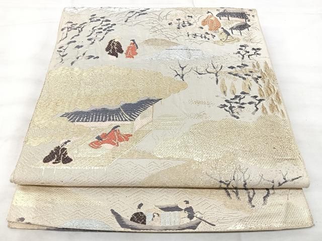 平和屋着物◎六通柄　本袋帯　人物風景文　金銀糸　正絹　逸品　BAAY5241qw