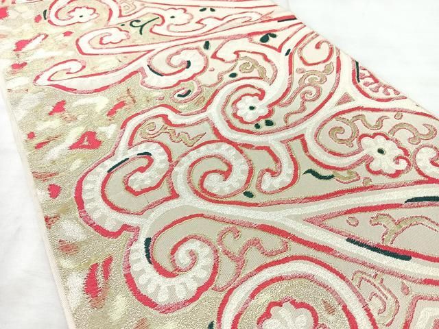 平和屋着物◎六通柄袋帯　花唐草文　金糸　正絹　逸品　BAAY5245qw