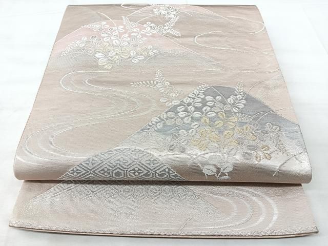 平和屋着物◎西陣　六通柄袋帯　流水風景文　金銀糸　正絹　逸品　BAAY5251qw