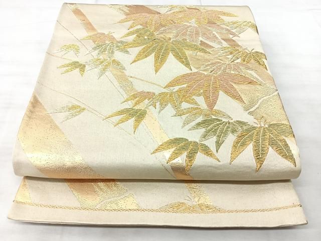 平和屋着物◎六通柄袋帯　笹竹文　金糸　正絹　逸品　BAAY5259qw