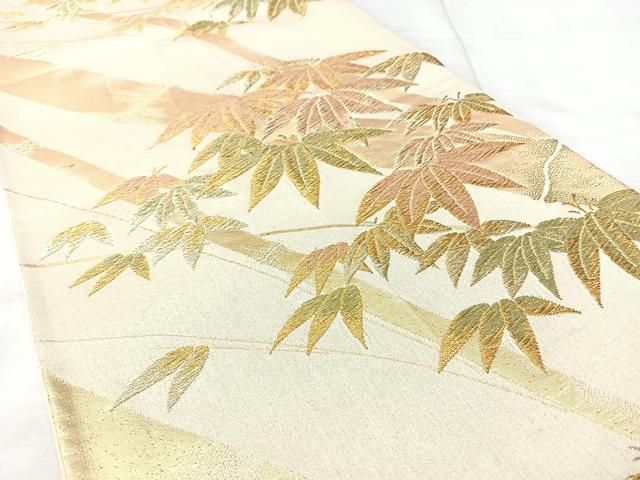 平和屋着物◎六通柄袋帯　笹竹文　金糸　正絹　逸品　BAAY5259qw