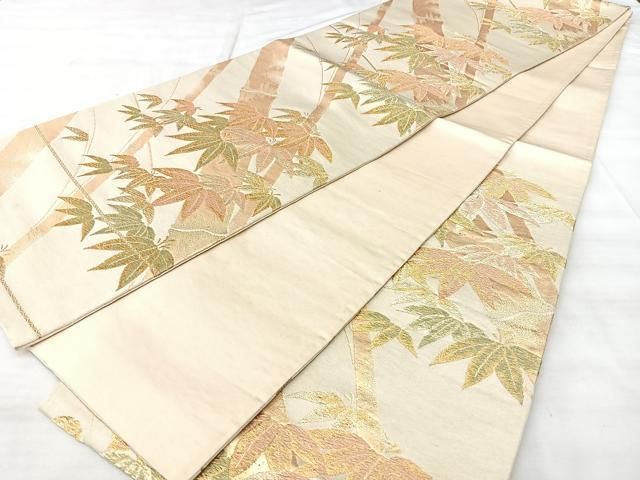 平和屋着物◎六通柄袋帯　笹竹文　金糸　正絹　逸品　BAAY5259qw