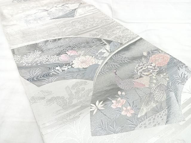平和屋着物◎六通柄袋帯　地紙花鳥文　プラチナ箔　九百錦　正絹　逸品　BAAY5275qw
