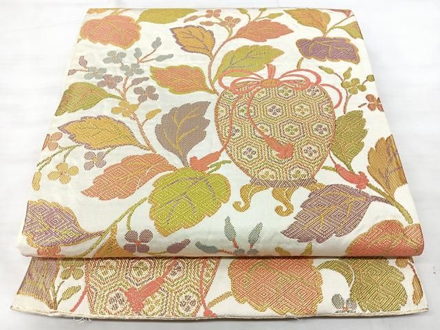 平和屋着物◎六通柄袋帯　仕覆花文　金糸　正絹　逸品　BAAY5277qw