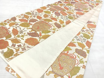 平和屋着物◎六通柄袋帯　仕覆花文　金糸　正絹　逸品　BAAY5277qw
