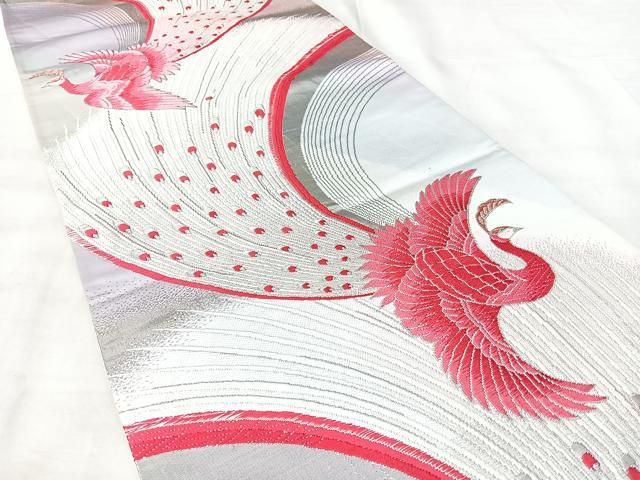 平和屋着物◎六通柄袋帯　唐織　彩華孔雀文　純プラチナ箔　正絹　逸品　BAAY5291qw