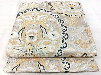 平和屋着物◎六通柄袋帯　更紗花文　金銀糸　正絹　逸品　BAAY5311qw