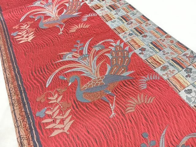 平和屋着物◎六通柄袋帯　花鳥間道　銀糸　正絹　逸品　BAAY5314qw
