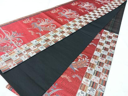 平和屋着物◎六通柄袋帯　花鳥間道　銀糸　正絹　逸品　BAAY5314qw