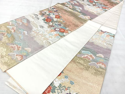 平和屋着物◎六通柄袋帯　唐織　風景花文　金銀糸　正絹　逸品　未使用　BAAY5315qw