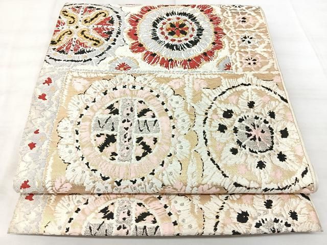 平和屋着物◎六通柄　本袋帯　洋花文　金銀糸　正絹　逸品　BAAY5321qw