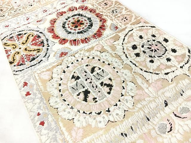 平和屋着物◎六通柄　本袋帯　洋花文　金銀糸　正絹　逸品　BAAY5321qw