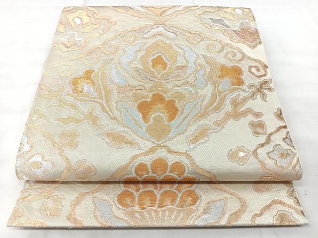 平和屋着物◎六通柄　本京袋帯　洋花文　金銀糸　正絹　逸品　BAAY5323qw
