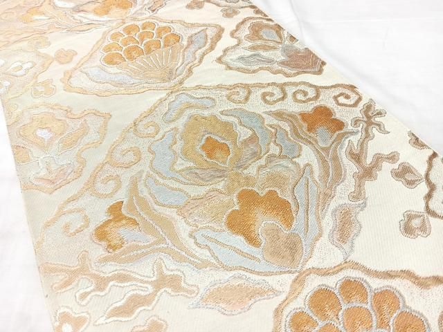 平和屋着物◎六通柄　本京袋帯　洋花文　金銀糸　正絹　逸品　BAAY5323qw