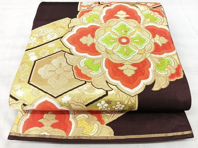 平和屋着物◎六通柄袋帯　唐織　正倉院亀甲花文　金糸　正絹　逸品　BAAY5326qw