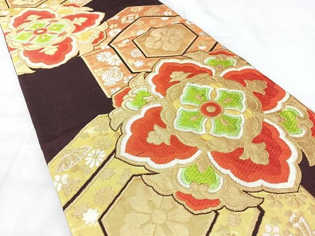 平和屋着物◎六通柄袋帯　唐織　正倉院亀甲花文　金糸　正絹　逸品　BAAY5326qw