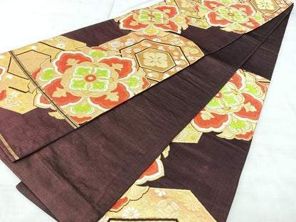 平和屋着物◎六通柄袋帯　唐織　正倉院亀甲花文　金糸　正絹　逸品　BAAY5326qw