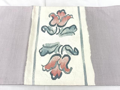 平和屋着物◎太鼓柄袋帯　紬地　洋花文　正絹　逸品　BAAY5328qw