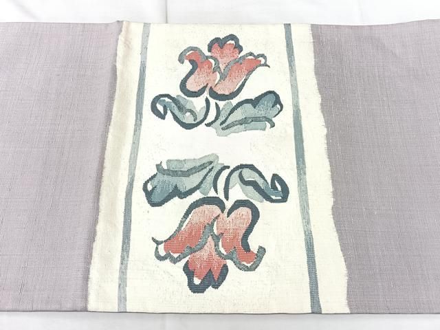 平和屋着物◎太鼓柄袋帯　紬地　洋花文　正絹　逸品　BAAY5328qw