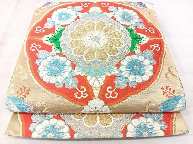 平和屋着物◎六通柄袋帯　唐織　花丸文　金銀糸　正絹　逸品　BAAY5331qw