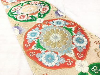 平和屋着物◎六通柄袋帯　唐織　花丸文　金銀糸　正絹　逸品　BAAY5331qw