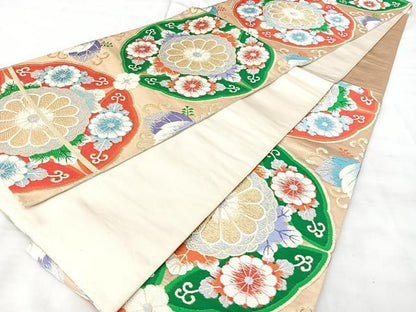 平和屋着物◎六通柄袋帯　唐織　花丸文　金銀糸　正絹　逸品　BAAY5331qw