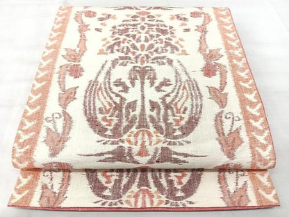 平和屋着物◎全通柄袋帯　紬地　洋花間道　正絹　逸品　BAAY5333qw