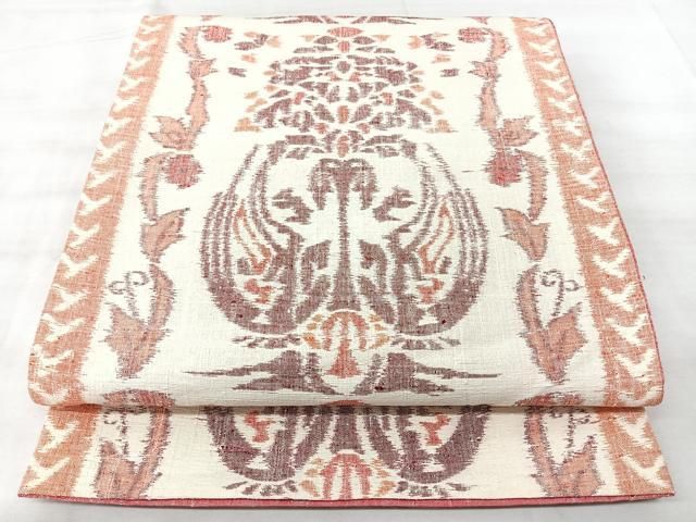 平和屋着物◎全通柄袋帯　紬地　洋花間道　正絹　逸品　BAAY5333qw
