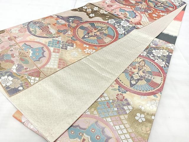 平和屋着物◎六通柄袋帯　九百佐賀錦　慶長　花鳥丸文　金銀糸　正絹　逸品　BAAY5334qw