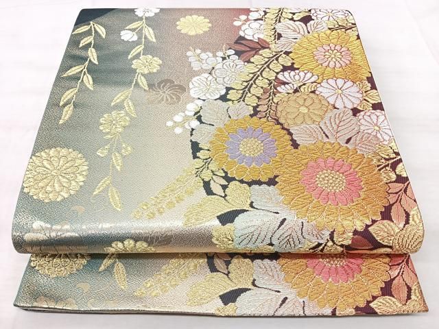 平和屋着物◎六通柄袋帯　草花文　金銀糸　正絹　逸品　BAAY5337qw