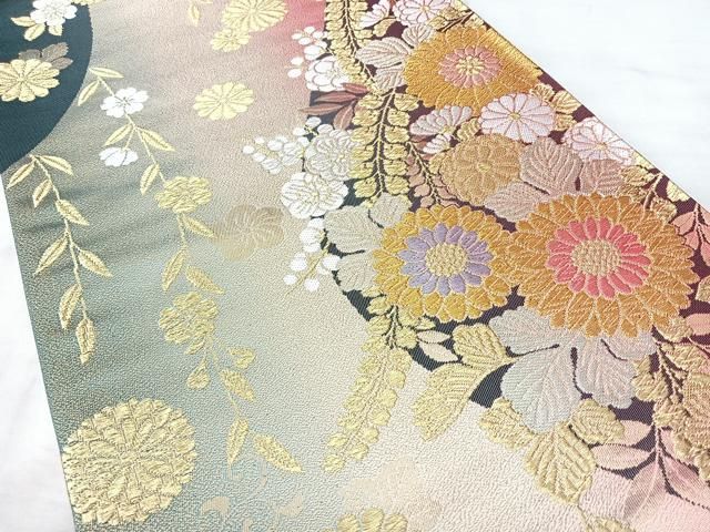 平和屋着物◎六通柄袋帯　草花文　金銀糸　正絹　逸品　BAAY5337qw