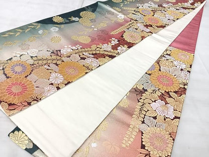 平和屋着物◎六通柄袋帯　草花文　金銀糸　正絹　逸品　BAAY5337qw