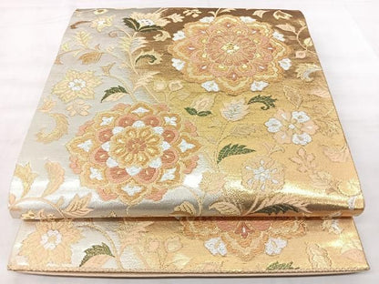 平和屋着物◎西陣　六通柄袋帯　唐花華紋　宴　金銀糸　証紙付き　正絹　逸品　BAAY5338qw
