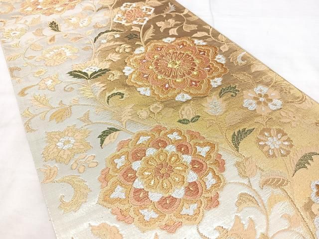 平和屋着物◎西陣　六通柄袋帯　唐花華紋　宴　金銀糸　証紙付き　正絹　逸品　BAAY5338qw