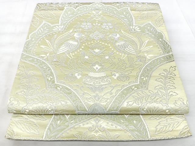 平和屋着物◎六通柄袋帯　花鳥文　銀糸　正絹　逸品　BAAY5339qw