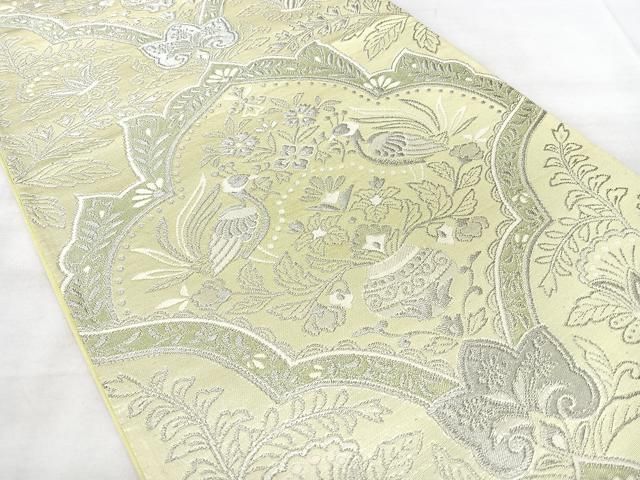 平和屋着物◎六通柄袋帯　花鳥文　銀糸　正絹　逸品　BAAY5339qw