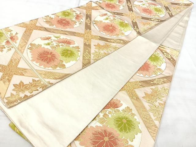 平和屋着物◎六通柄袋帯　天井花文　金糸　正絹　逸品　BAAY5340qw