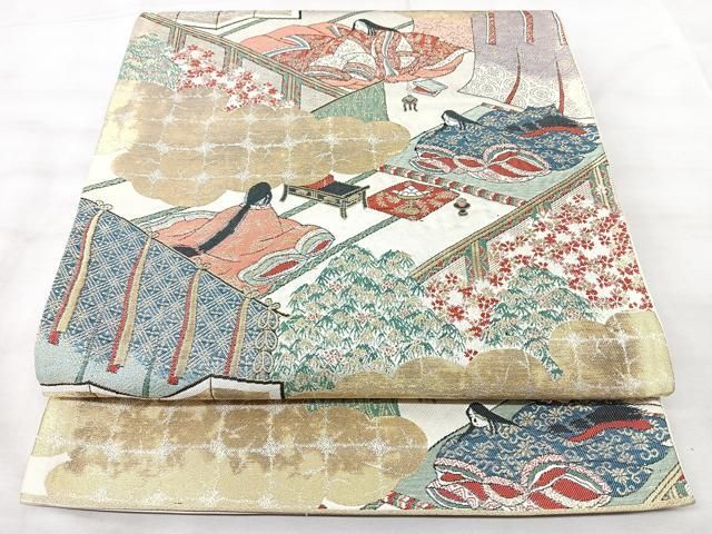 平和屋着物◎六通柄袋帯　平安人物文　金糸　正絹　逸品　BAAY5342qw