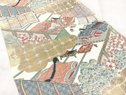 平和屋着物◎六通柄袋帯　平安人物文　金糸　正絹　逸品　BAAY5342qw