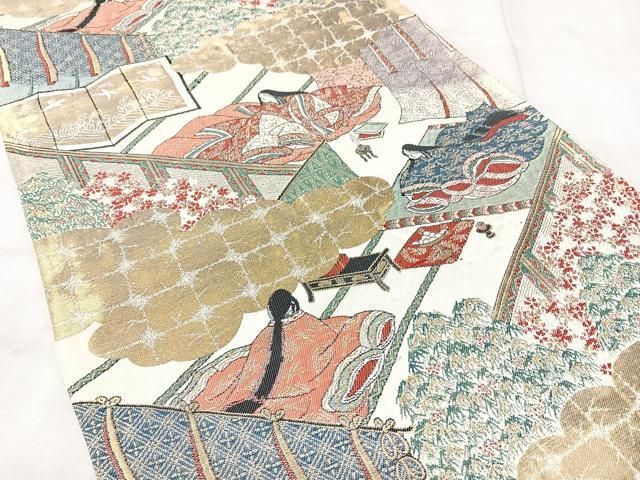 平和屋着物◎六通柄袋帯　平安人物文　金糸　正絹　逸品　BAAY5342qw