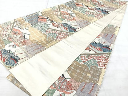 平和屋着物◎六通柄袋帯　平安人物文　金糸　正絹　逸品　BAAY5342qw