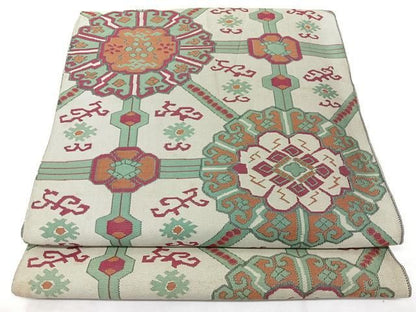 平和屋着物◎六通柄　本袋帯　紹巴　正倉院天井花文　正絹　逸品　BAAY5343qw