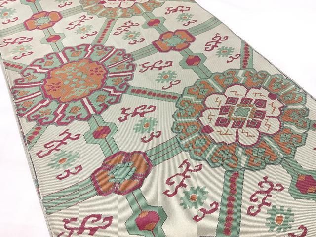 平和屋着物◎六通柄　本袋帯　紹巴　正倉院天井花文　正絹　逸品　BAAY5343qw