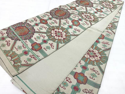 平和屋着物◎六通柄　本袋帯　紹巴　正倉院天井花文　正絹　逸品　BAAY5343qw