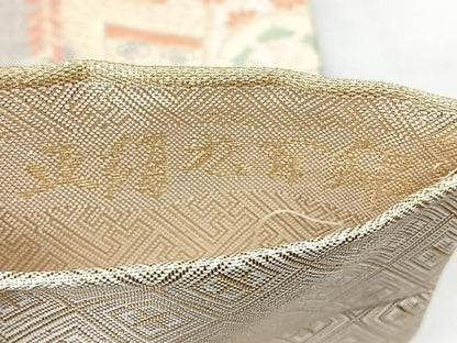 平和屋着物◎六通柄袋帯　宝珠本佐賀錦　九百錦　扇面御所車花文　金糸　正絹　逸品　BAAY5348qw