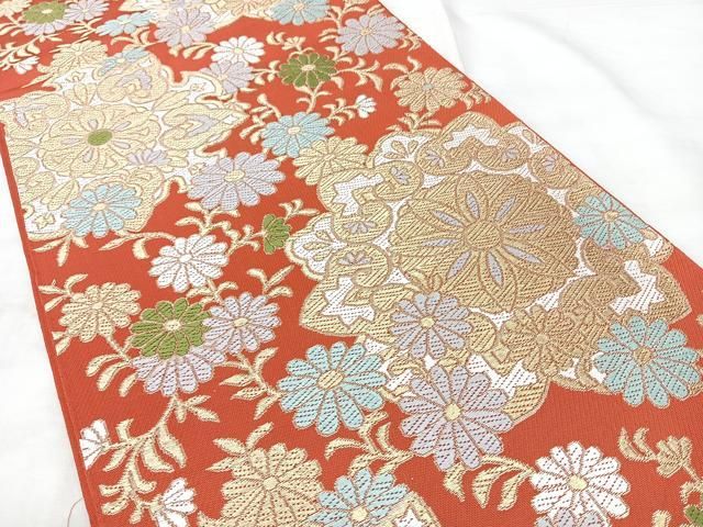 平和屋着物◎六通柄　本袋帯　正倉院花文　金糸　正絹　逸品　BAAY5349qw